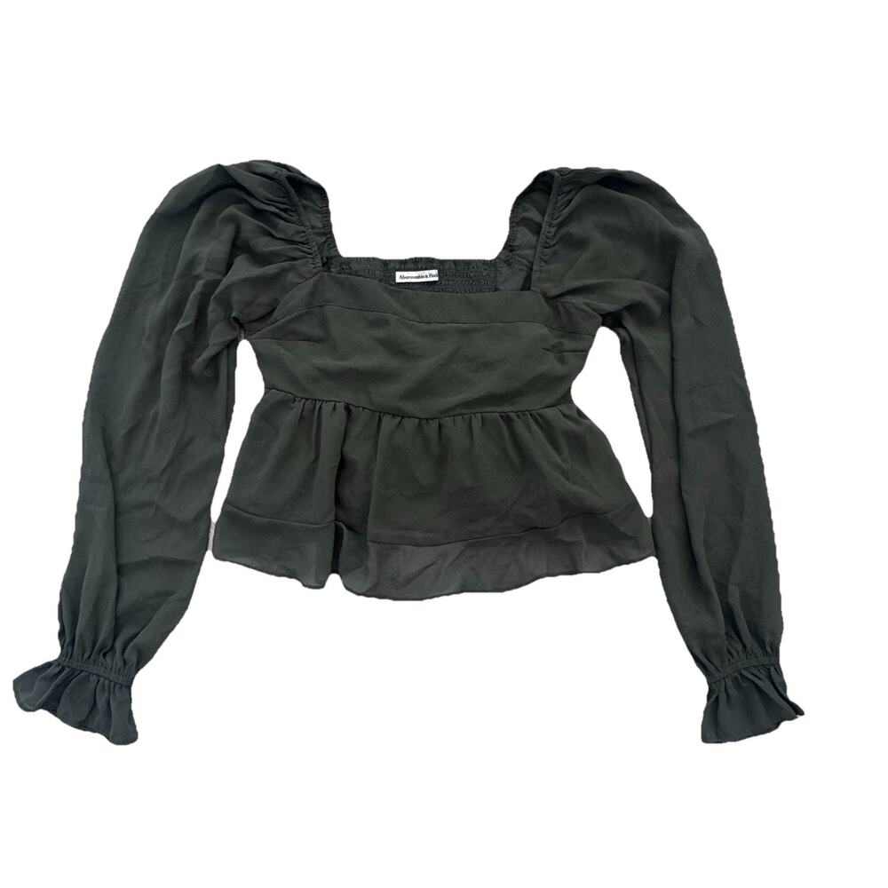 Abercrombie & Fitch Green Square Neck Smocked Cropped Blouse Shirt S Resort